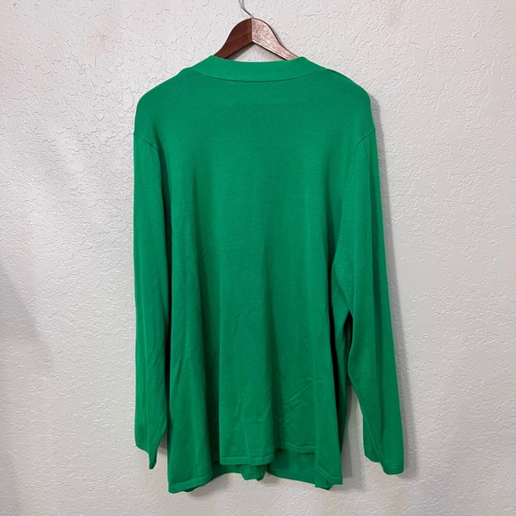 Etoile Womens 2X Kelly Green V-Neck Cardigan Gold Filigree Buttons Longline Knit - Picture 5 of 5